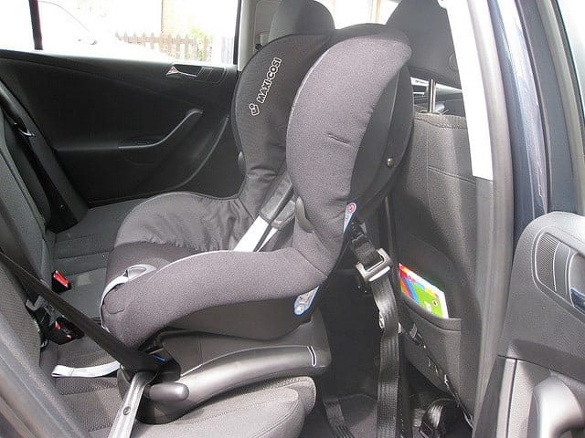 Baby car seat in a car.